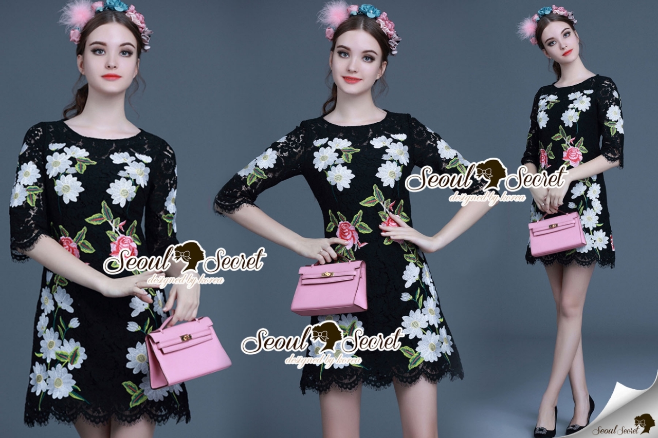 พร้อมส่ง เดรสเข้ารูป เติมความสวยหรูด้วยงานปักประดับดอกไม้