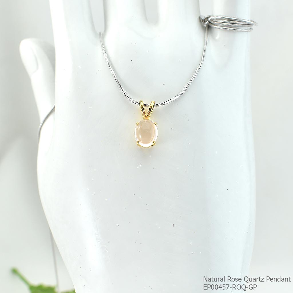 SKJewelryFactory EP00457-ROQ-GP จีพลอยโรสควอท์แท้ เจียรนัยแบบหลังเบี้ย ตัวเรือนเงินแท้ ชุบทอง จี้สวย ดูดี ดูแพง