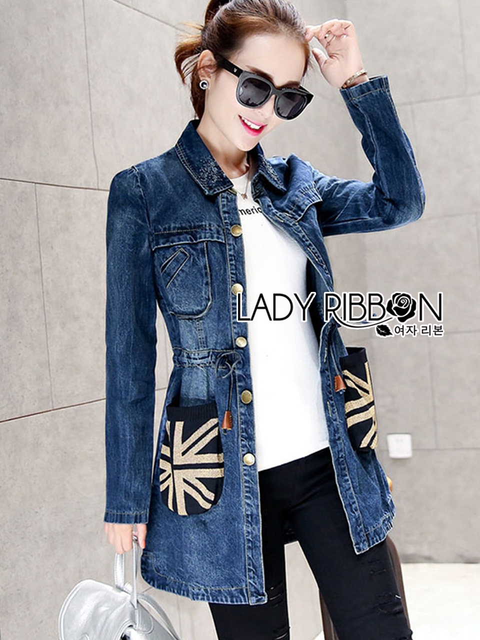 พร้อมส่ง แจ๊กเก็ตยาวผ้าเดนิมสไตล์อังกฤษ