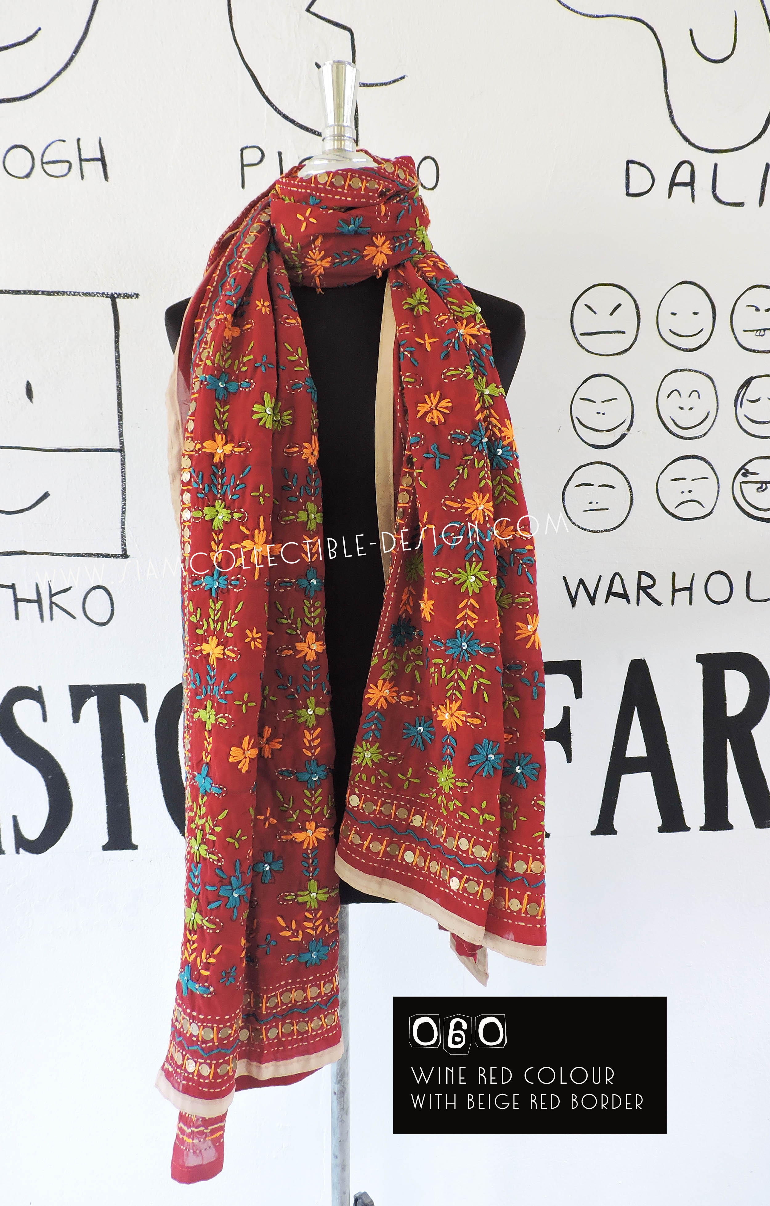 ผ้าคลุมไหล่ปักมือ ผ้าอินเดีย PDI060 / Phulkari Dupatta Traditional Indian embroidery PDI060