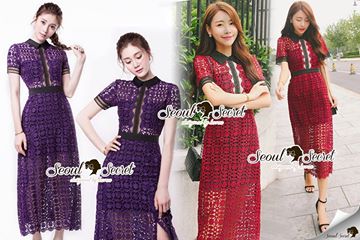 พร้อมส่ง เดรสเกาหลีตัวยาวคอปก