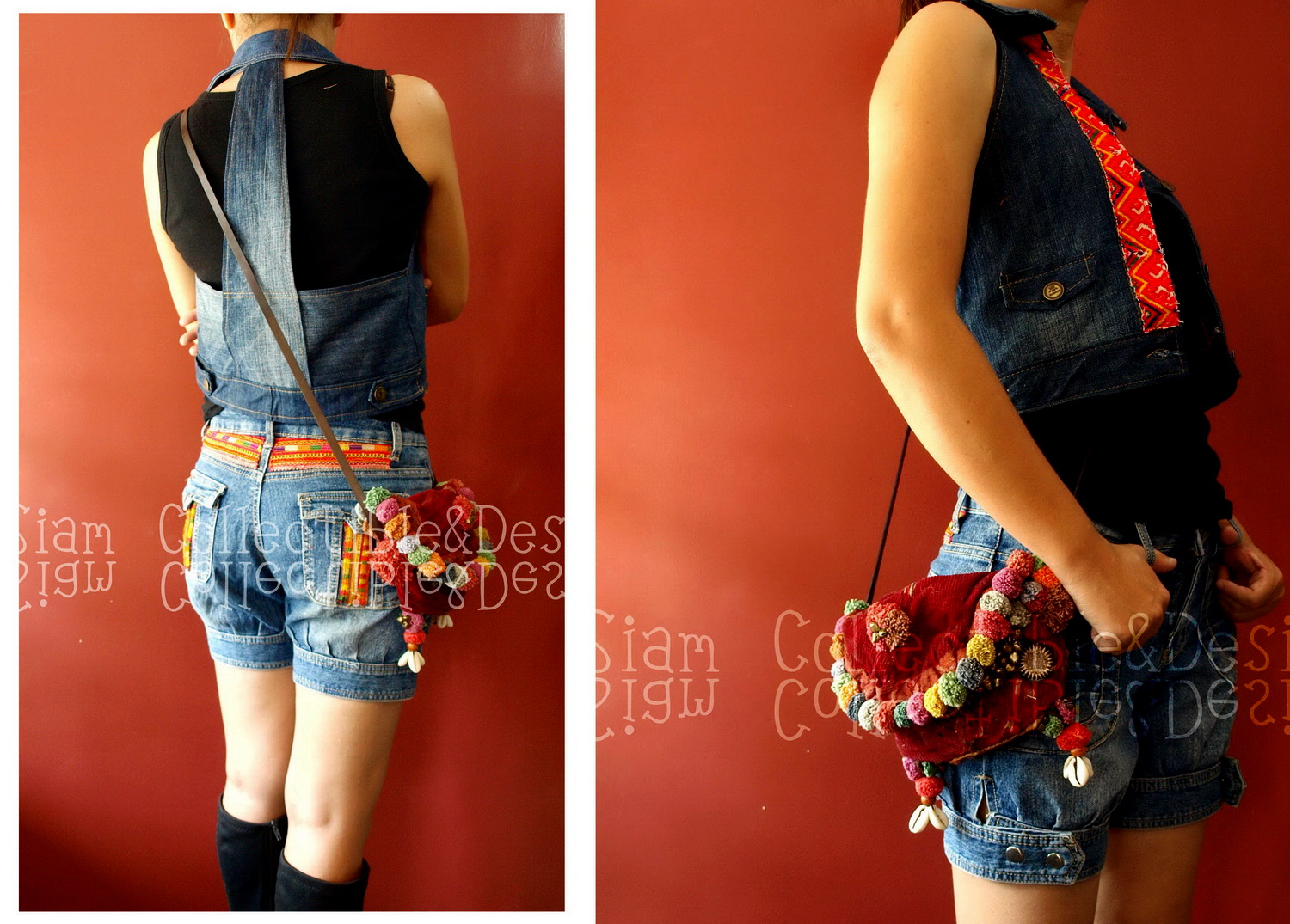 กระเป๋าหมวก แบบสะพาย/Hmong Hand Stitched Baby Hat shoulder bag