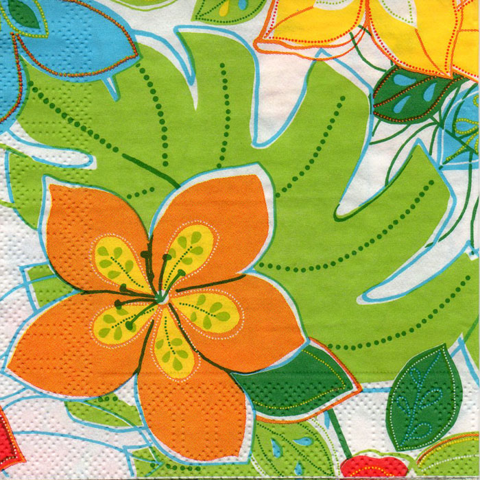 แนวภาพดอกไม้สไตย์โมเดิน กระดาษแนพคินสำหรับทำงาน เดคูพาจ Decoupage Paper Napkins เป็นภาพกระจายเต็มแผ่น ขนาด 25X25 ซม