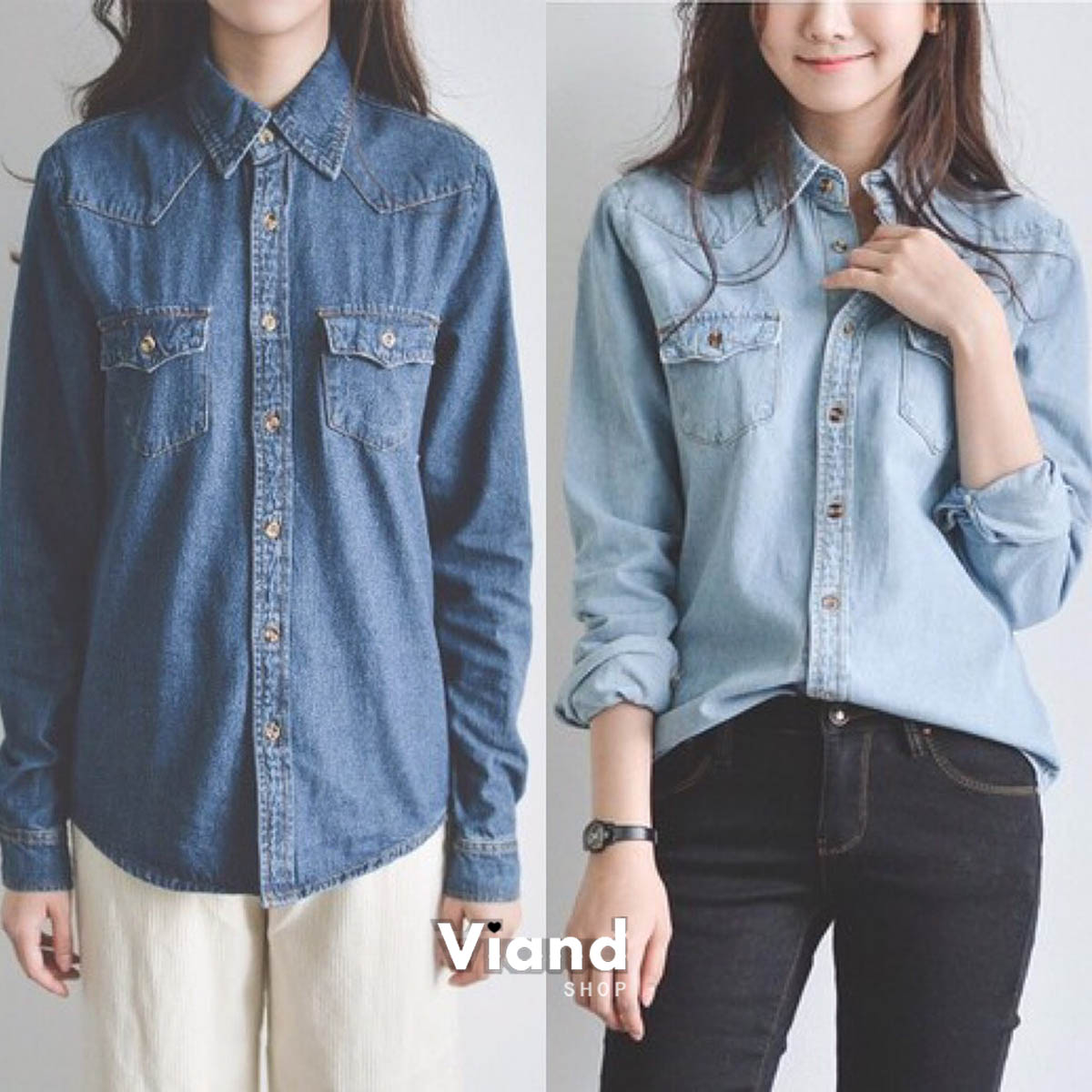 เสื้อเกาหลี พร้อมส่ง เสื้อยีน เนื้อฟอกนิ่ม