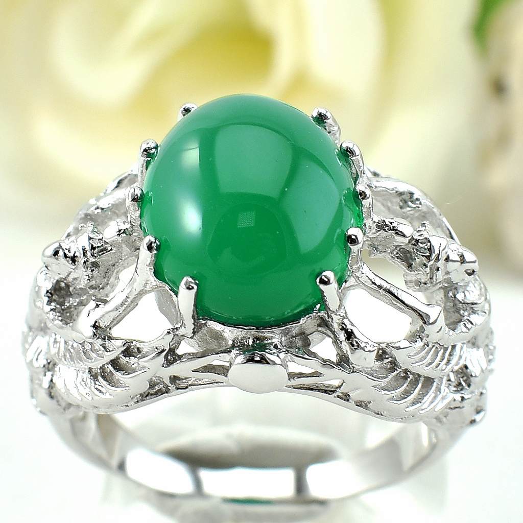 SKJewelryFactory แหวนครุฑ แหวนพลอยกรีนอะเกทแท้ ER02405-GAC