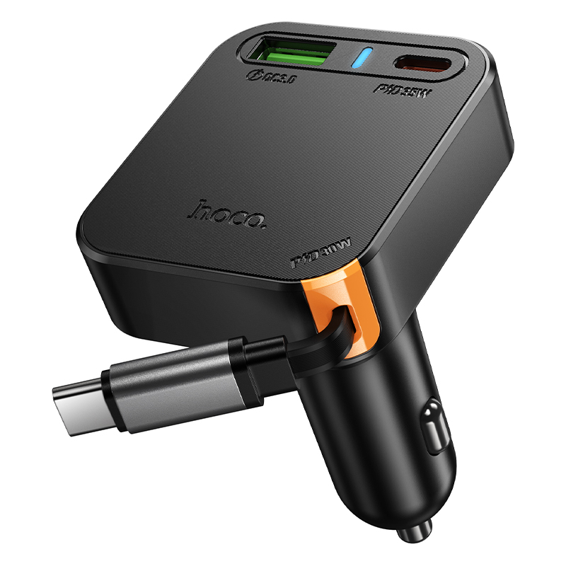 Hoco NZ18 หัวชาร์จรถสีสายในตัวเก็บสายได้ Car Charger PD65W with Retractable Cable