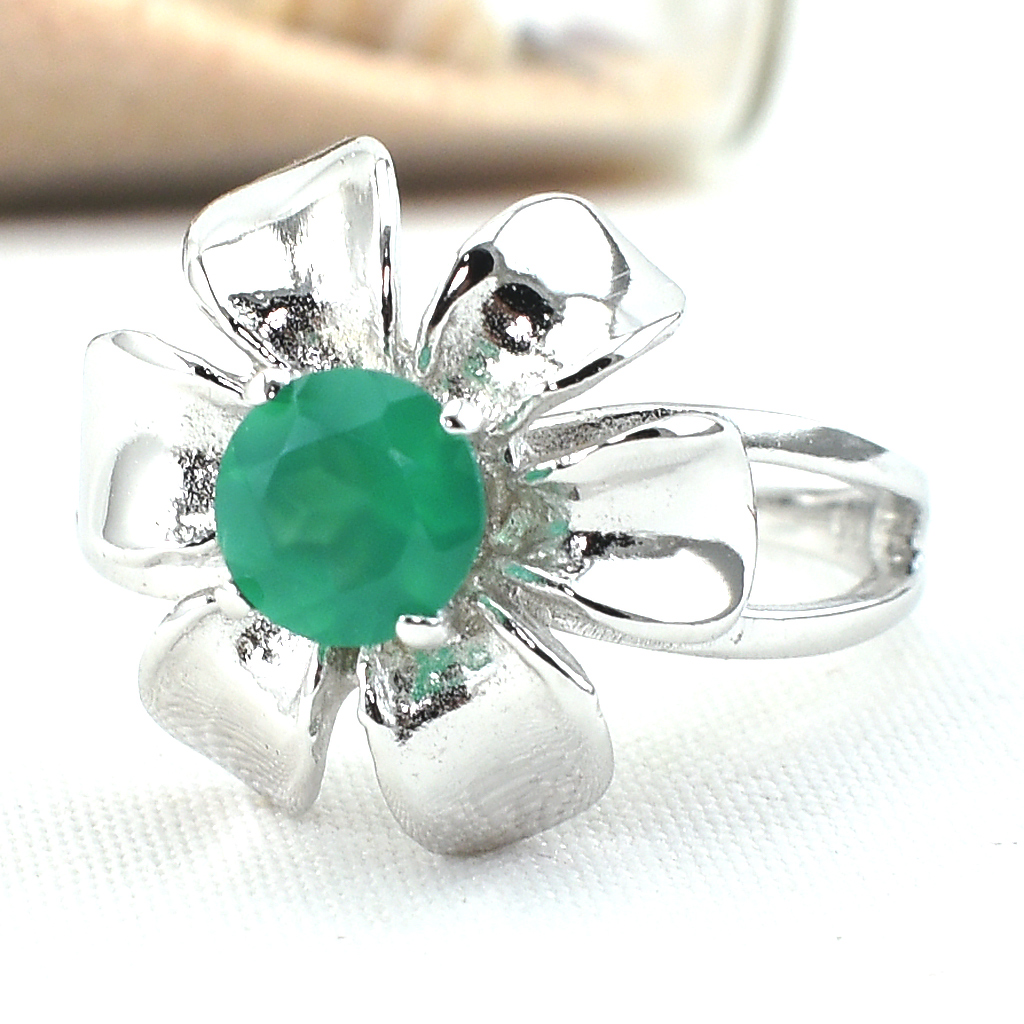 SKJewelryFactory แหวนดอกไม้ พลอยกรีนอะเกทแท้ ตัวเรือนเงินแท้ ER02394-GAG