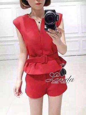 พร้อมส่ง เซตเสื้อแขนสั้น คอวีซิปด้านหน้า