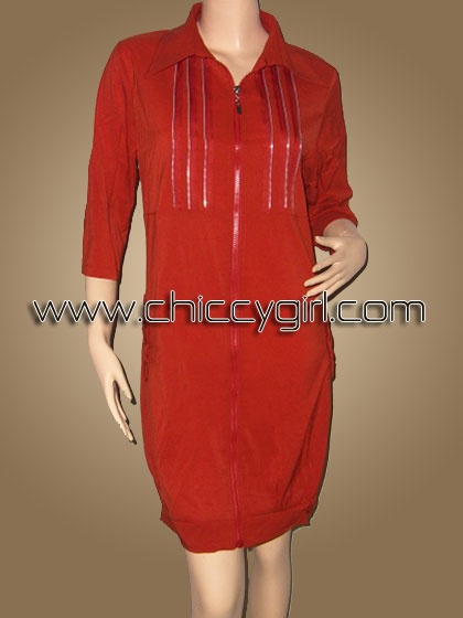 เสื้อคลุมตัวยาวซิบหน้าสีส้ม แต่งซิบที่อก มีกระเป๋าข้าง ผ้าเนื้อดีเกรดเอ (L)