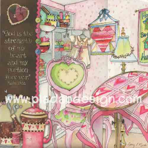 กระดาษสาพิมพ์ลาย สำหรับทำงาน เดคูพาจ Decoupage แนวภาำพ in the room ห้องตัดเสื้อผ้า พร้อมอุปกรณ์เย็บปักถักร้อย ในห้องสีชมพูหวานหวาน (ปลาดาวดีไซน์)