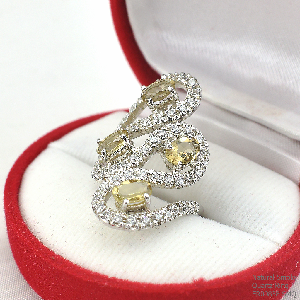 SKJewelryFactory แหวนเงินแท้ 92.5% ฝังพลอยสโมกกี้ควอทซ์แท้ ER00838-SMQ