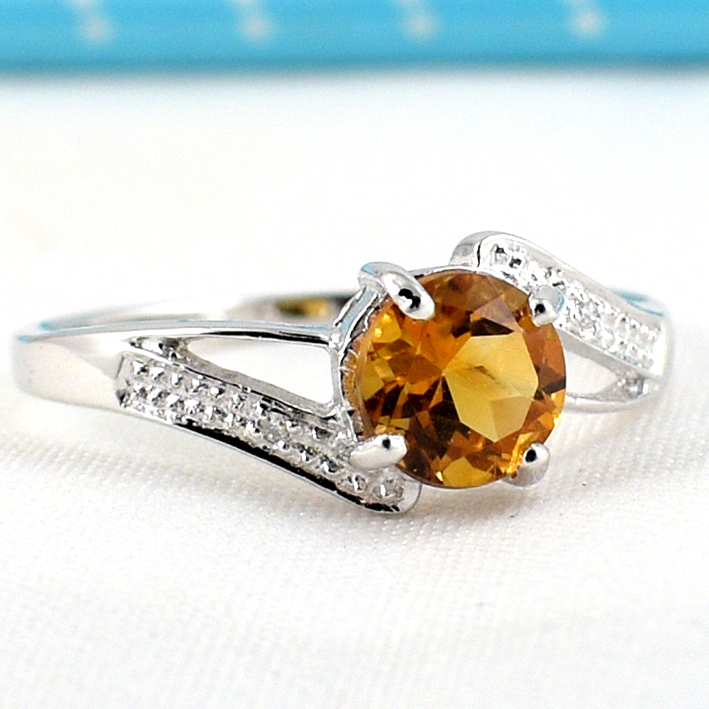 SKJewelryfactory แหวนซิทรินแท้ แหวนพลอยกลม สไตล์น่ารัก ER02415-CIT