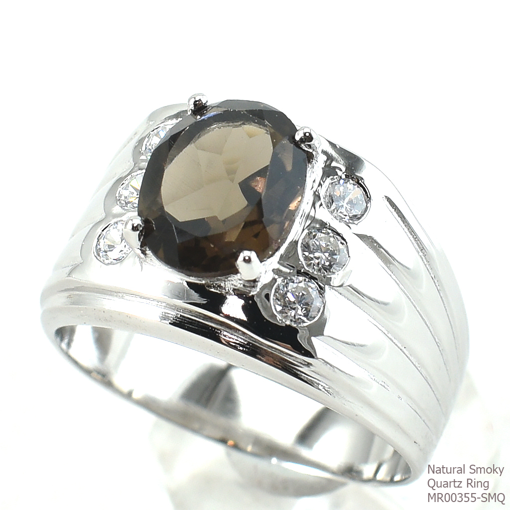 SKJewelryFactory แหวนชาย พลอยแท้ สีควันบุหรี่ พลอยสโมกกี้ควอทซ์แท้ MR00355-SMQ