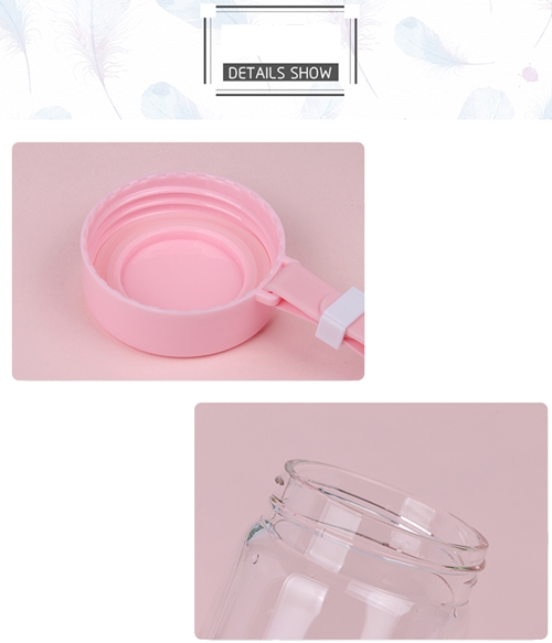 ขวดแก้วน้ำ นกฟลามิงโก้ สุดเก๋ +ปลอกถุงหิ้ว ขนาด 500 ml.สีชมพู พกพาได้