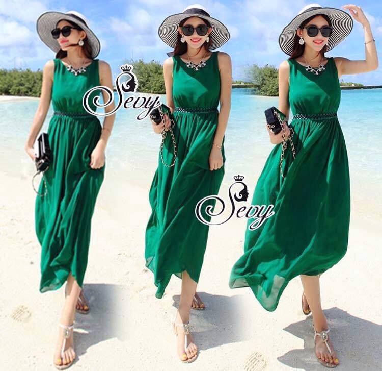 พร้อมส่ง Maxi แขนกุ๊ด เนื้อผ้าชีฟองอย่างสวย