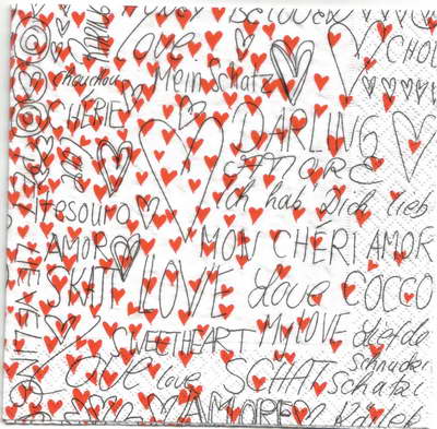แนวภาพ Valentine Heart หัวใจจิ๋ว Love Love เป็นภาพกระจายเต็มแผ่น กระดาษแนพกิ้นสำหรับทำงาน เดคูพาจ Decoupage Paper Napkins ขนาด 33X33cm