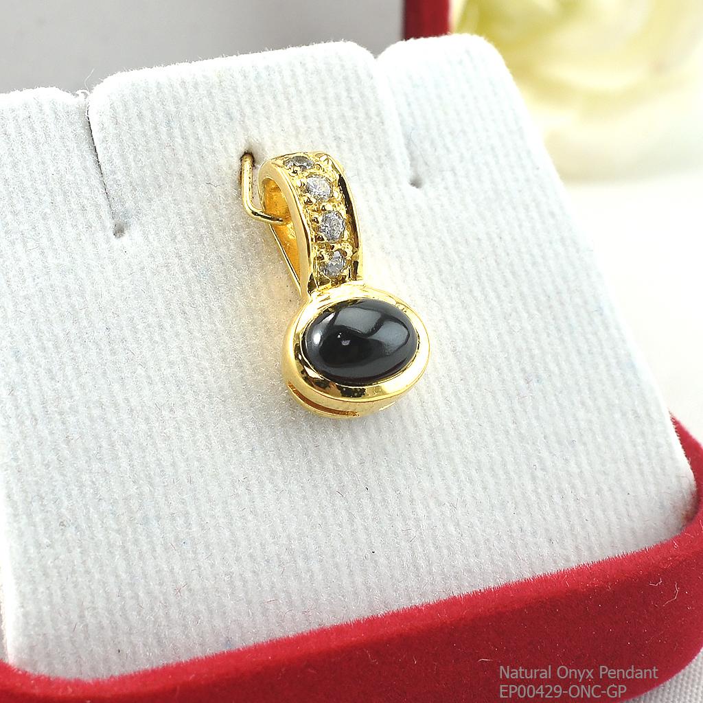 SKJewelryFactory EP00429-ONC-GP จี้เงินแท้92.5% จี้นิลแท้และเพชร ฃุบทองหนา 1 ไมครอน