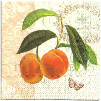 แนวภาพวินเทจ ผลไม้ พีช Vintage Peach เป็นภาพบล็อค 4 กระดาษแนพกิ้นสำหรับทำงาน เดคูพาจ Decoupage Paper Napkins ขนาด 33X33cm