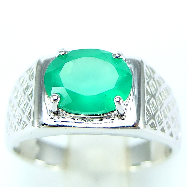 SKJewelryFactory แหวนพอยกรีนอะเกทแท้ สีเขียวเนื้อสะอาด โปร่งแสง ER01189-GAG