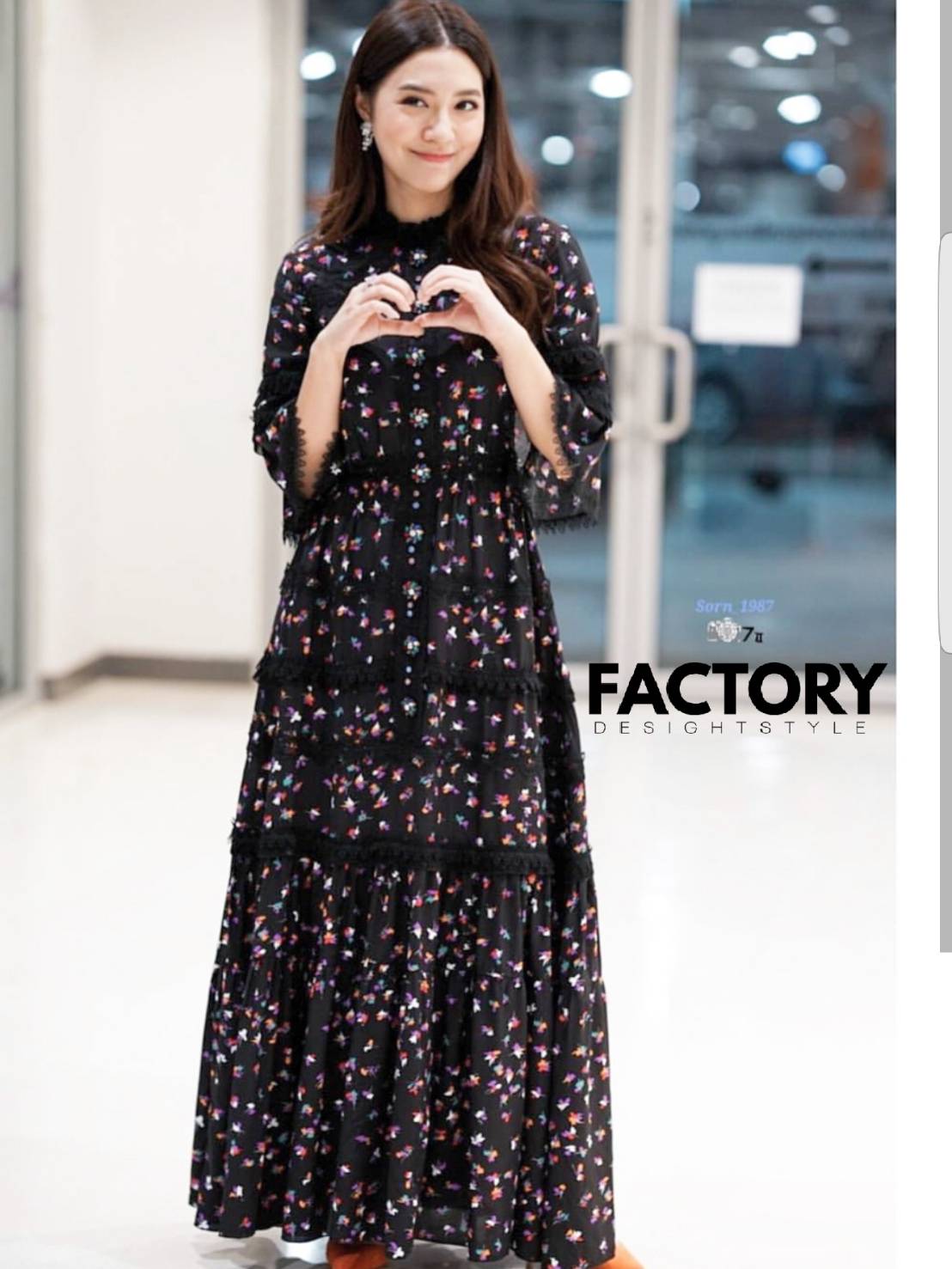 ชุดเดรสเกาหลี พร้อมส่ง Maxi Dress แต่งลูกไม้