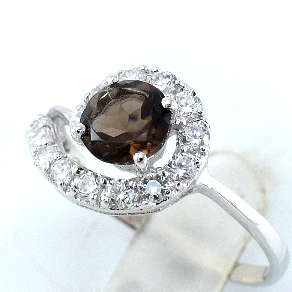 SKJewelryFactory แหวนสโมกกี้ควอทซ์แท้ สีเทาดำ สุดคลาสสิก ER01644-SMQ