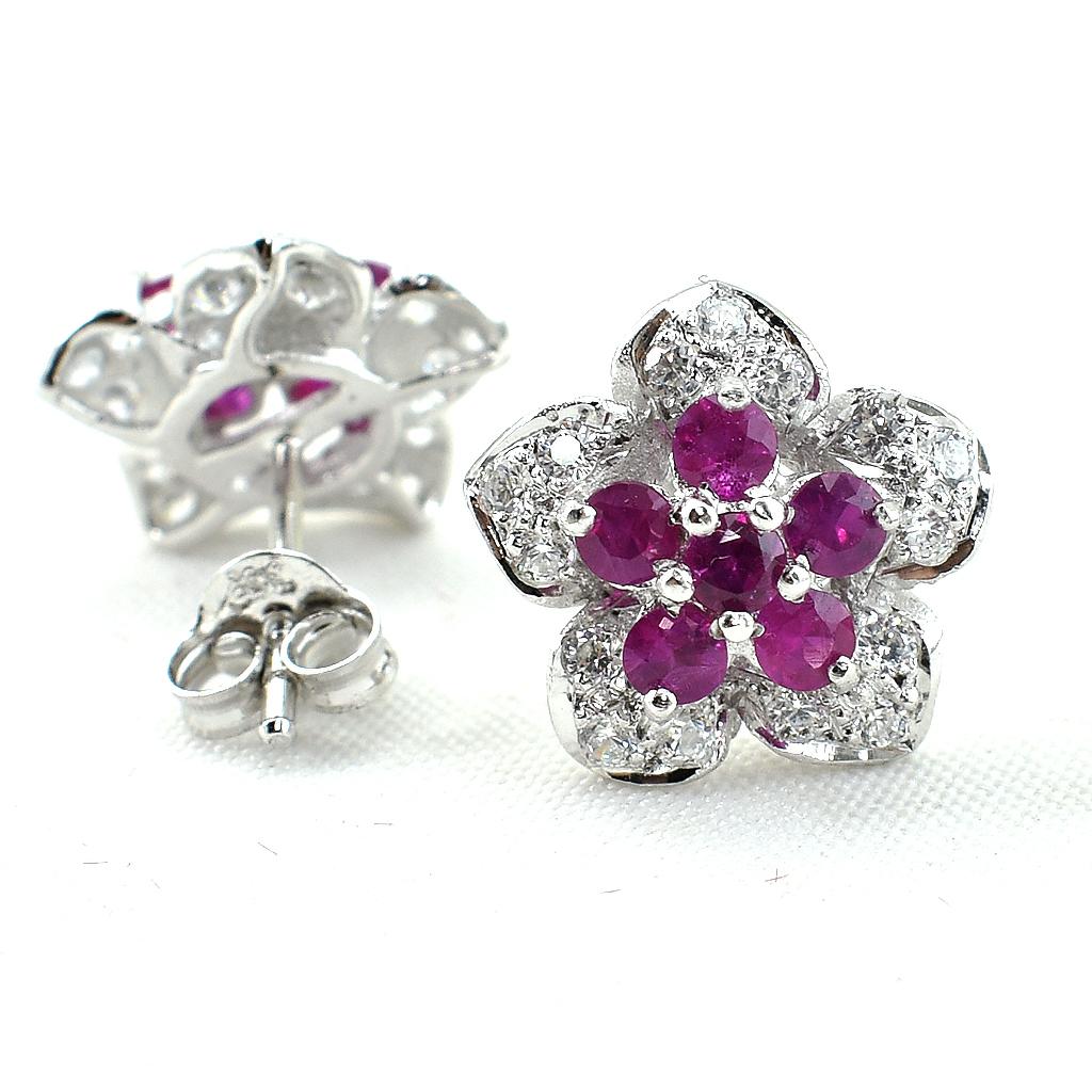 SKJewelryFactory EER00211-RBY ต่างหูดอกไม้ พลอยทับทิมแท้