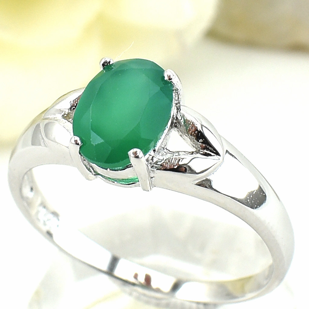 SKJewelryFactory แหวนพลอยเม็ดเดี่ยว แหวนชูยอด แหวนเงินแท้ แหวนพลอยกรีนอะเกทแท้ ER01096-GAG