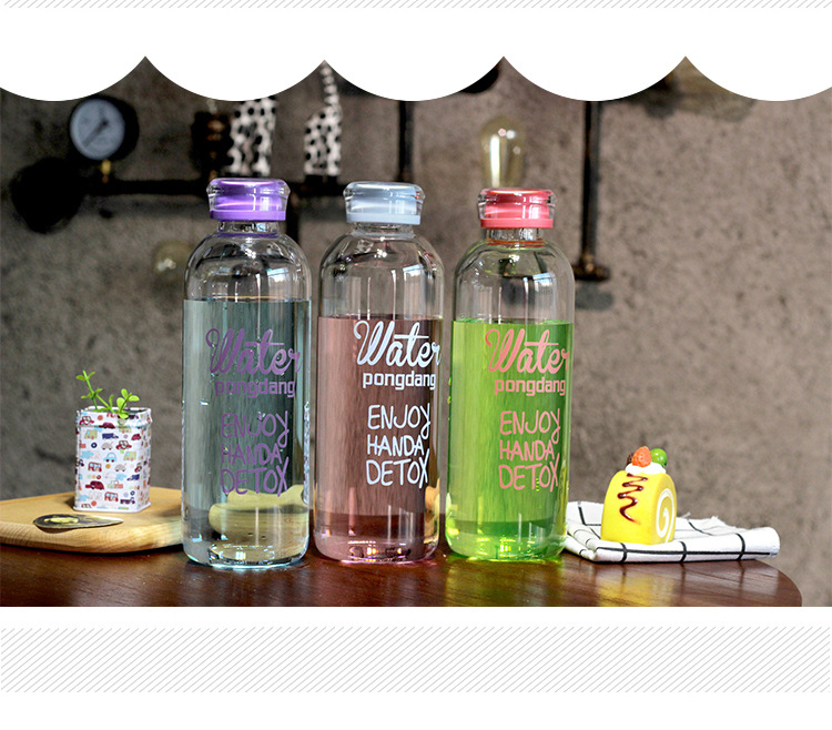 พร้อมส่ง ขวดใส่น้ำ Pongdang Water น้ำดีท็อกสุดฮิตในเกาหลี ขวดทำจากแก้ว Borosilicate รุ่นฝาสี +ถุง 2 แบบ