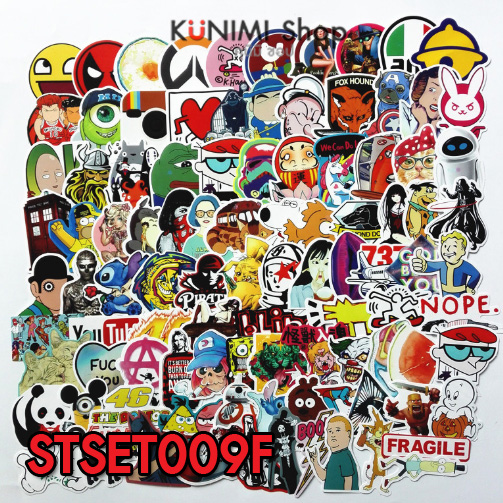 STSET009F (เซ็ต100ชิ้น) สติกเกอร์ ลายการ์ตูน กราฟิตี้ ติดรถยนต์, มอเตอร์ไซต์, จักรยาน, กระเป๋า, ติดผนัง ของใช้ต่างๆ สติกเกอร์PVCกันน้ำ ลายสวย เก๋ น่ารัก มีสไตล์ เท่ห์ ไม่ซ้ำใคร