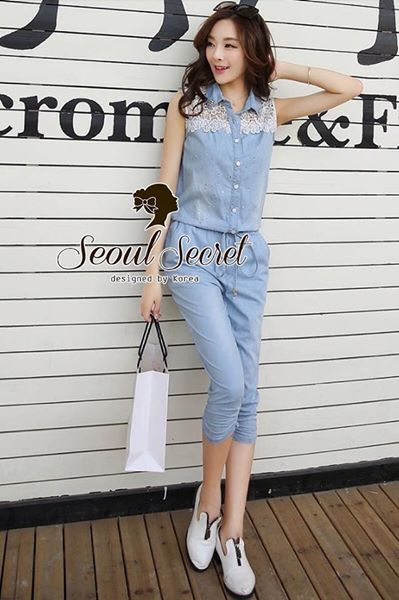 พร้อมส่ง จั้มสูทกางเกงขาสี่ส่วน เสื้อผ้าแฟชั่น