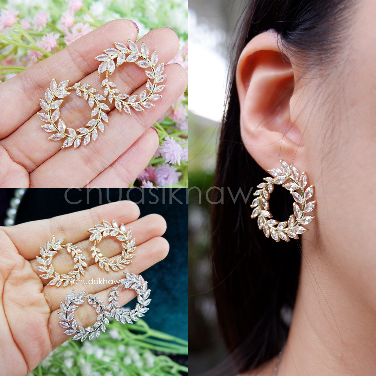 รวมแบบต่างหู รูปอัพเดทล่าสุด (ต่างหูแบบเจาะหู ก้านทำจากเงิน หรือ ชุบเงิน เพชร cz)