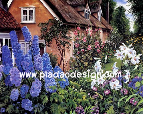กระดาษสาพิมพ์ลาย rice paper สำหรับทำงาน handmade เดคูพาจ Decoupage แนวภาพ บ้านและสวน บ้านพักฤดูหนาว ในดงดอกไม้สีสันสวยสดสบายตา อยู่แล้วสบายใจ pladao design