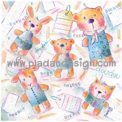 กระดาษเดคูพาจพิมพ์ลาย สำหรับทำงาน เดคูพาจ Decoupage งานฝีมือ งาน Handmade แนวภาพ น้องหมี น้องหมา น้องแมว น้องกระต่าย และน้องวัว มากันครบทีมในชุดยีนส์หลายสไตล์ (ปลาดาว ดีไซน์)