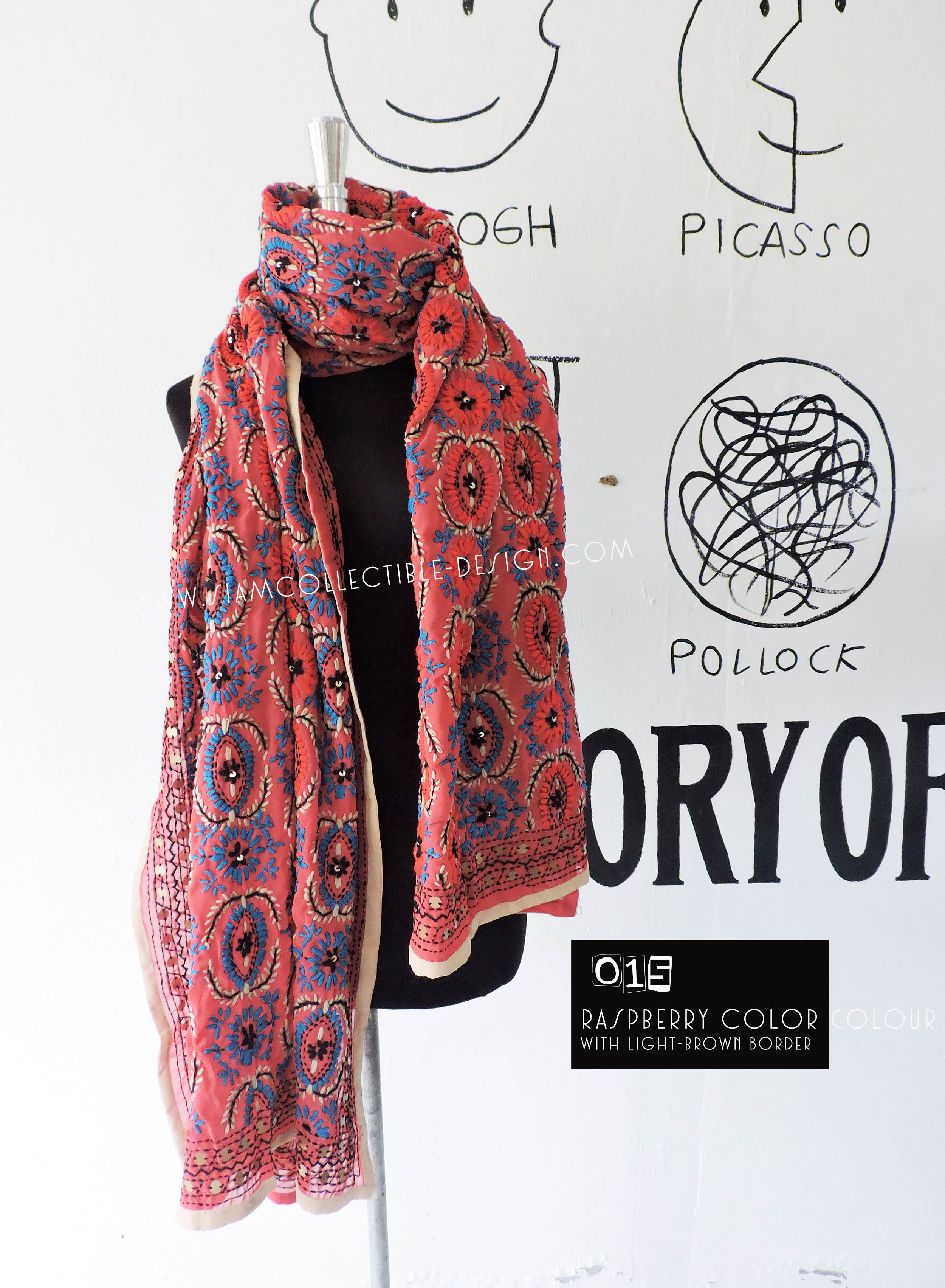 ผ้าคลุมไหล่ปักมือ ผ้าอินเดีย PDI015 / Phulkari Dupatta Traditional Indian embroidery PDI015
