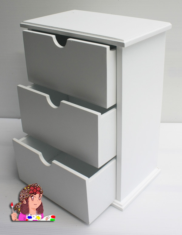 ชิ้นงานดิบ ไม้ MDF ทำสีขาวพร้อม ใช้ทำ Decoupage งานเพนท์ ตู้ลิ้นชัก 3 ชั้น ใส่ของได้เยอะค่ะ