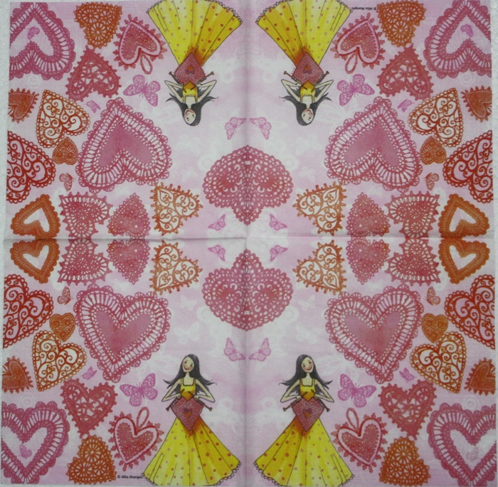 แนวภาพ Valentine หัวใจ โครเชย์ เป็นภาพบล็อค 4 กระดาษแนพกิ้นสำหรับทำงาน เดคูพาจ Decoupage Paper Napkins ขนาด 33X33cm