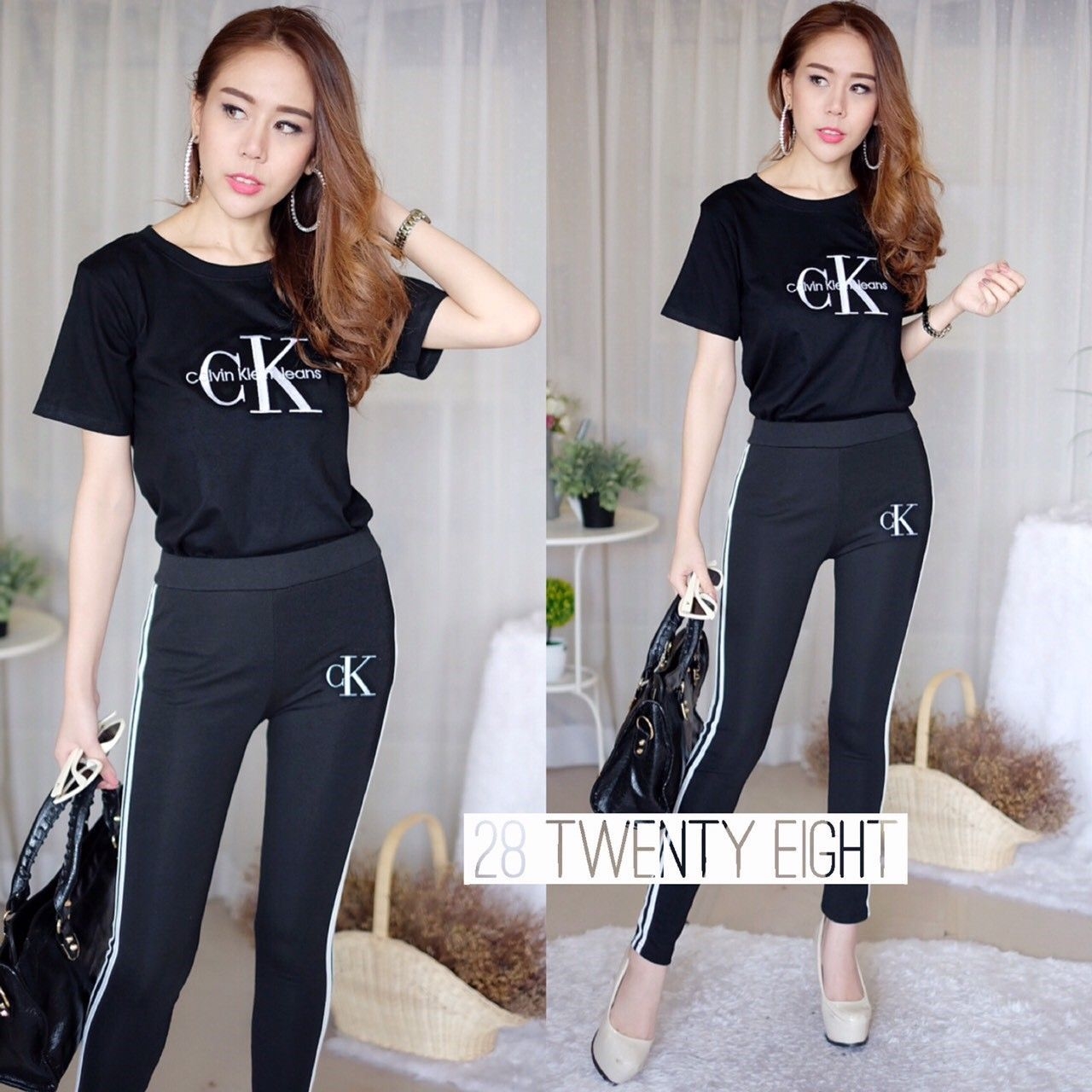 เสื้อผ้าเกาหลี พร้อมส่ง เสื้อยืด งานปักลาย CK