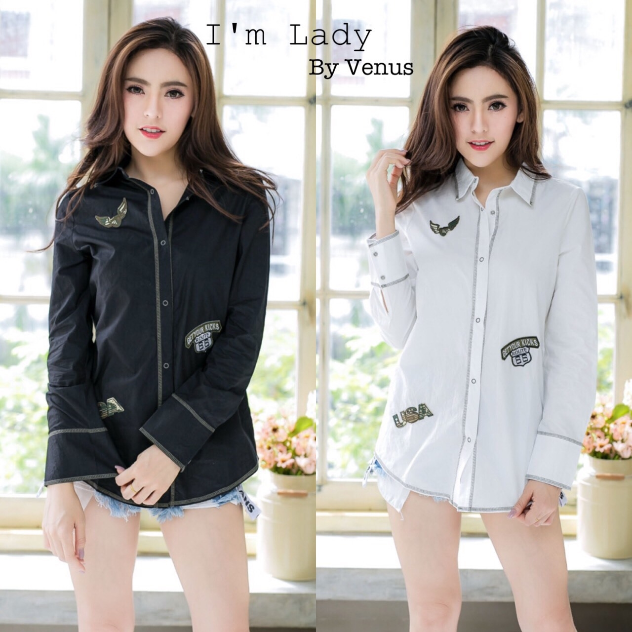 เสื้อแฟชั่น พร้อมส่ง เสื้อเชิ๊ต ปักอาร์ม