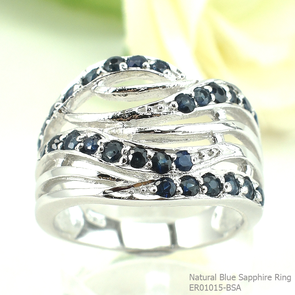 SKJewelryfactory แหวนเงินแท้ 92.5% ฝังพลอยไพลินแท้ ดีไซด์หรูหรา ER01015-BSA