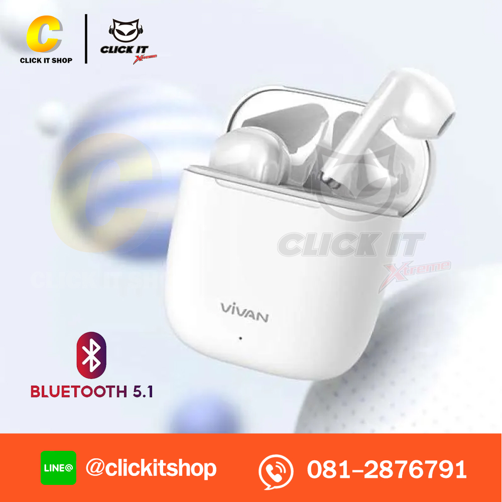 HEADSET (หูฟังบลูทูธ) BLUETOOTH True Wireless VIVAN T220 - สีขาว