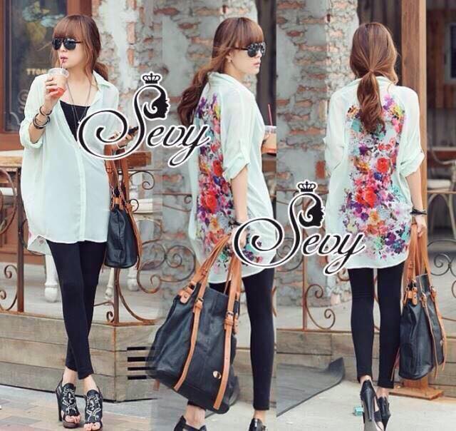 พร้อมส่ง เชิ้ตขาวลุค Casual ชิคๆ ด้วยลาย painting