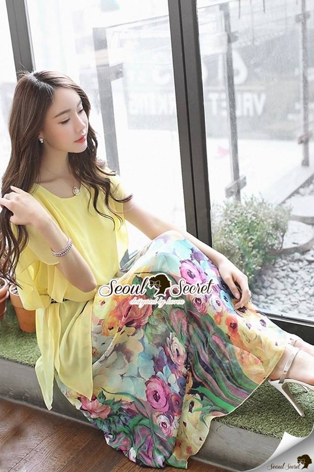 พร้อมส่ง แม๊กซี่ตัวยาวหวานๆ ด้วยงานพิมพ์ลายดอกไม้