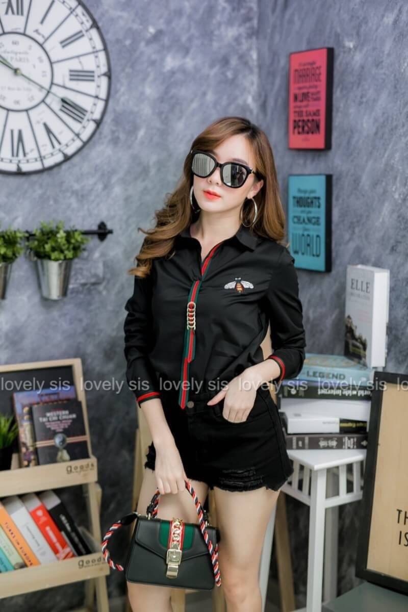 เสื้อเกาหลี พร้อมส่ง เสื้อเชิ้ต ทรงหน้าสั้นหลังยาว