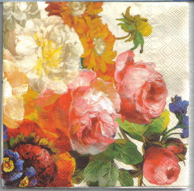 แนวภาพดอกไม้ ช่อดอกกุหลาบ คลาสสิค วินเทจ พื้นครีม Classic Rose เป็นภาพเต็มแผ่น กระดาษแนพกิ้นสำหรับทำงาน เดคูพาจ Decoupage Paper Napkins ขนาด 33X33cm