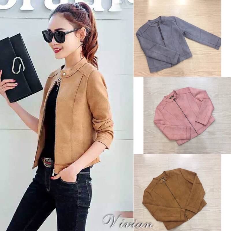 เสื้อเกาหลี พร้อมส่ง Jacket งานหนังกลับ