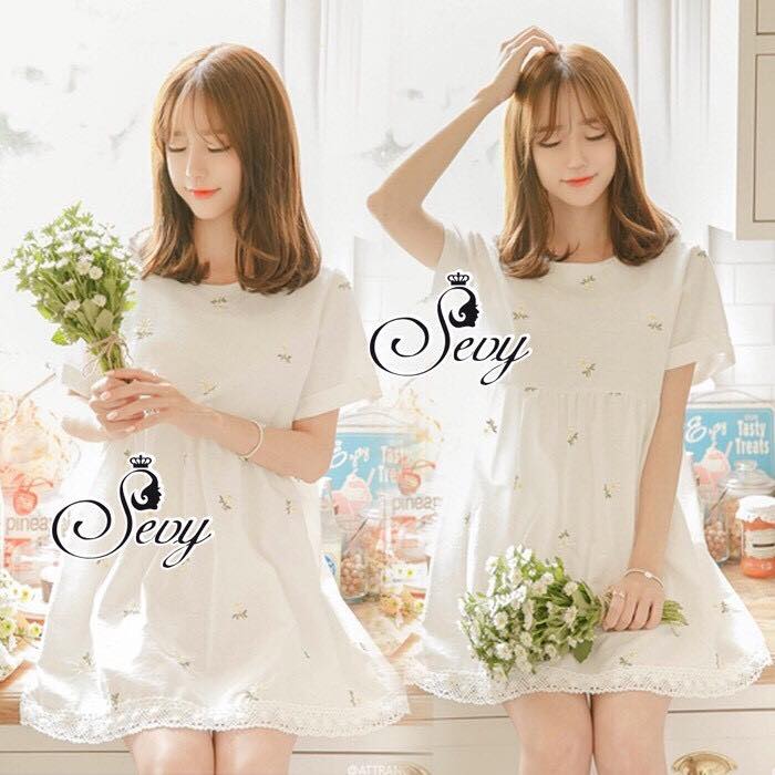 พร้อมส่ง เสื้อทรงยาวปักดอกเดซี่เล็กๆ เสื้อผ้าแฟชั่น