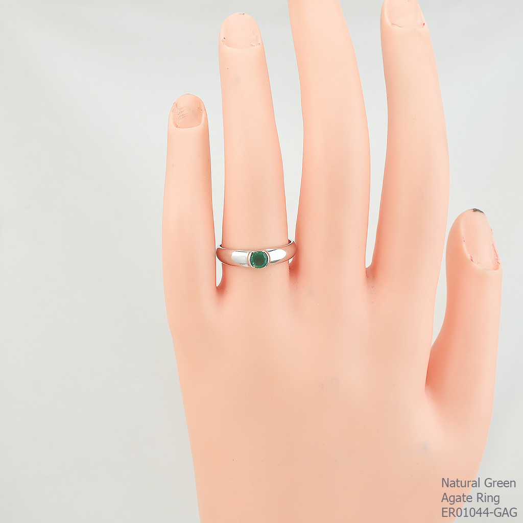 SKJewelryFactory แหวนปลอกมีด แหวนเงินแท้ 92.5% ฝังพลอยกรีนอะเกทแท้ ER01044-GAG