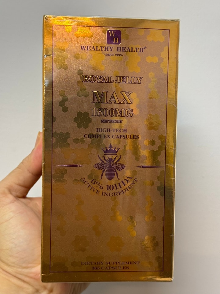 นมผึ้งสีทองWealthy Health Royal Jelly MAX 1,600mg. 6% 10 HDA
