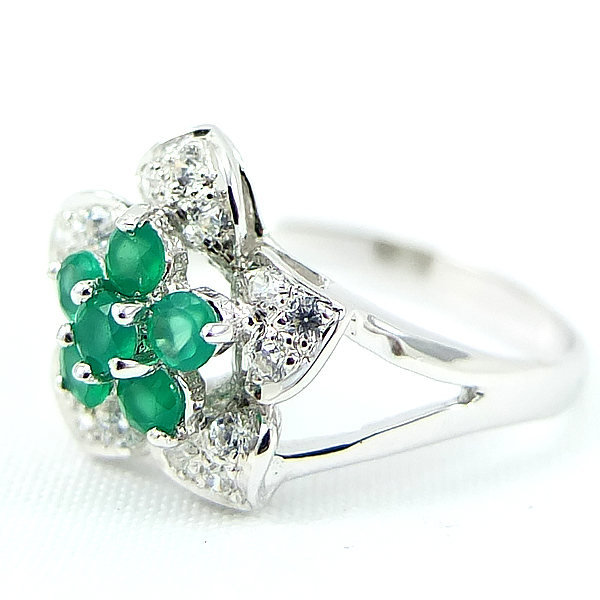 SKJewelryFactory แหวนดอกไม้ พลอยกรีนอะเกทแท้ สีเขียวโปร่งแสง ER00616-GAG
