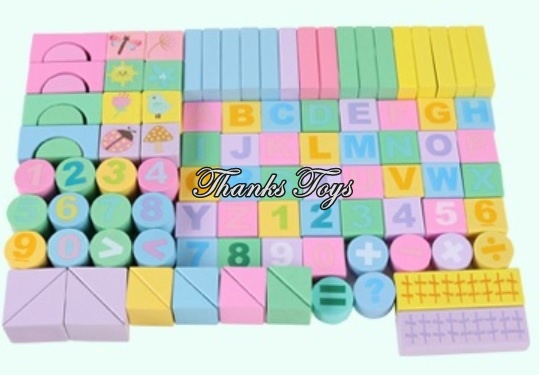 บล็อกไม้สีพาสเทล 100 ชิ้น